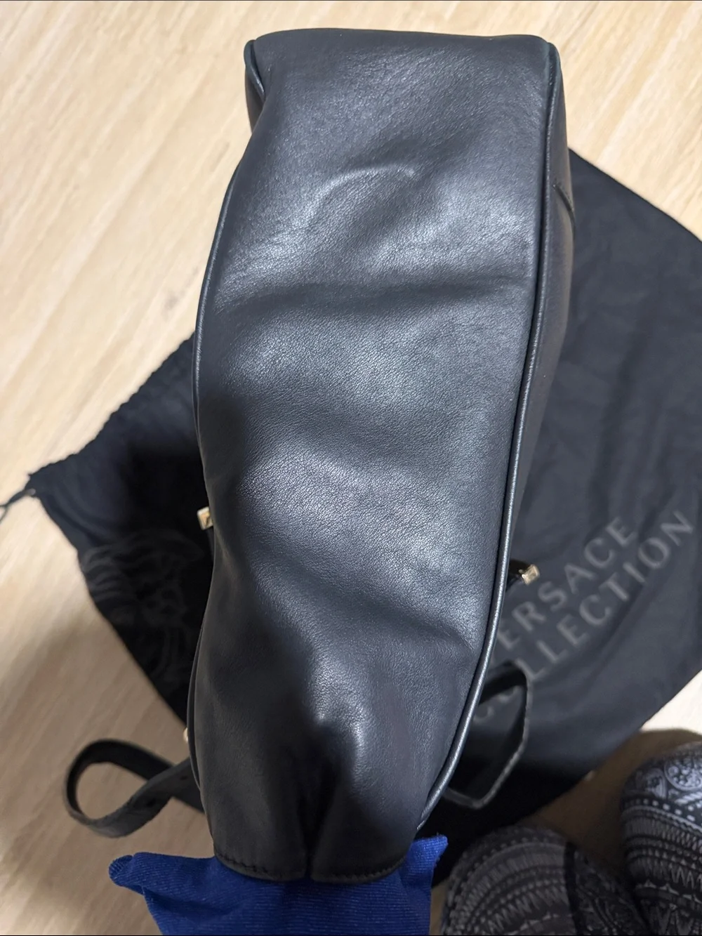 Versace Collection Black Leather Messenger Tote Bag